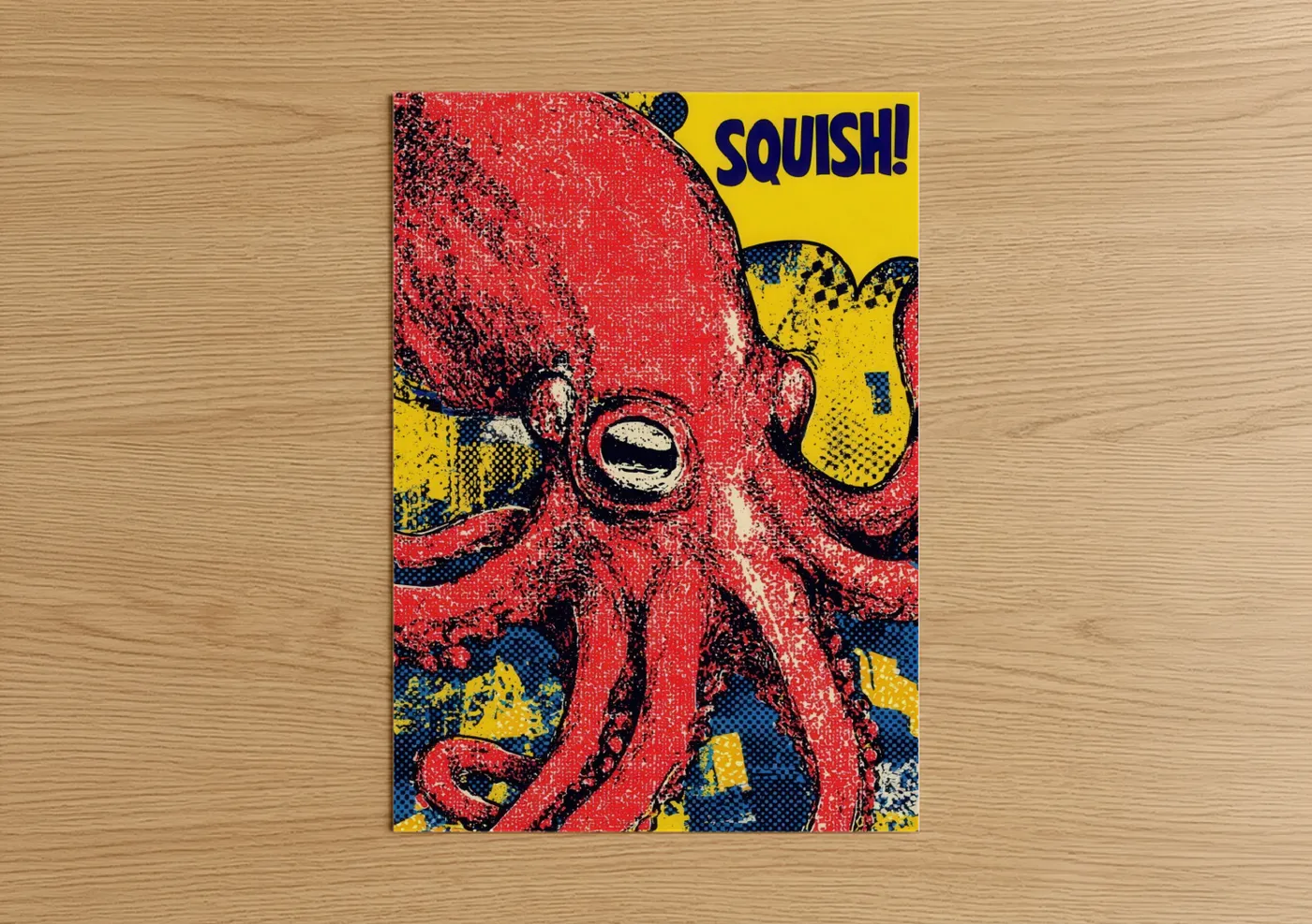 Crimson Squid Pop Art Illustration Wall Art