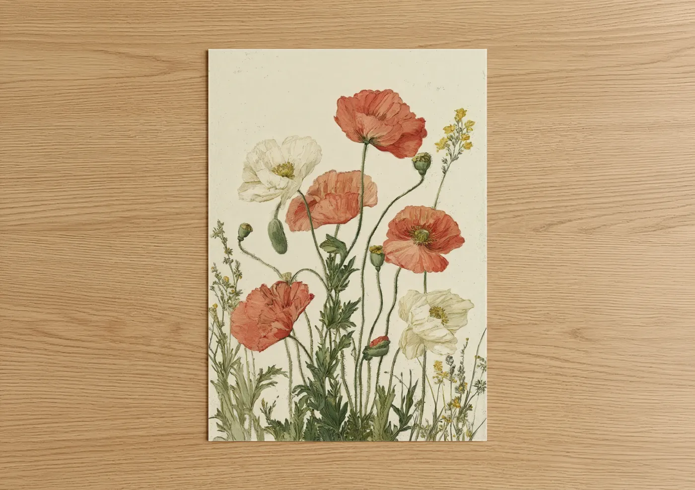 Coral Poppy Flower Field Botanical Wall Art