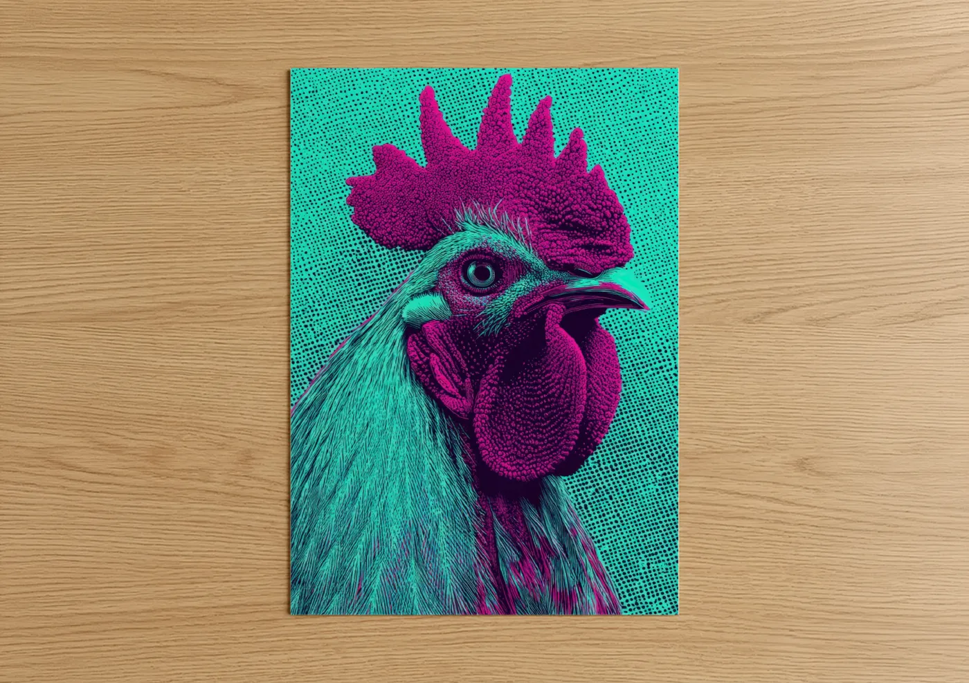 Magenta Rooster Pop Art Print Wall Art