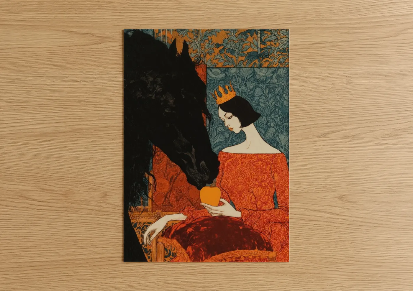 Woman and Black Horse Fairytale Wall Art