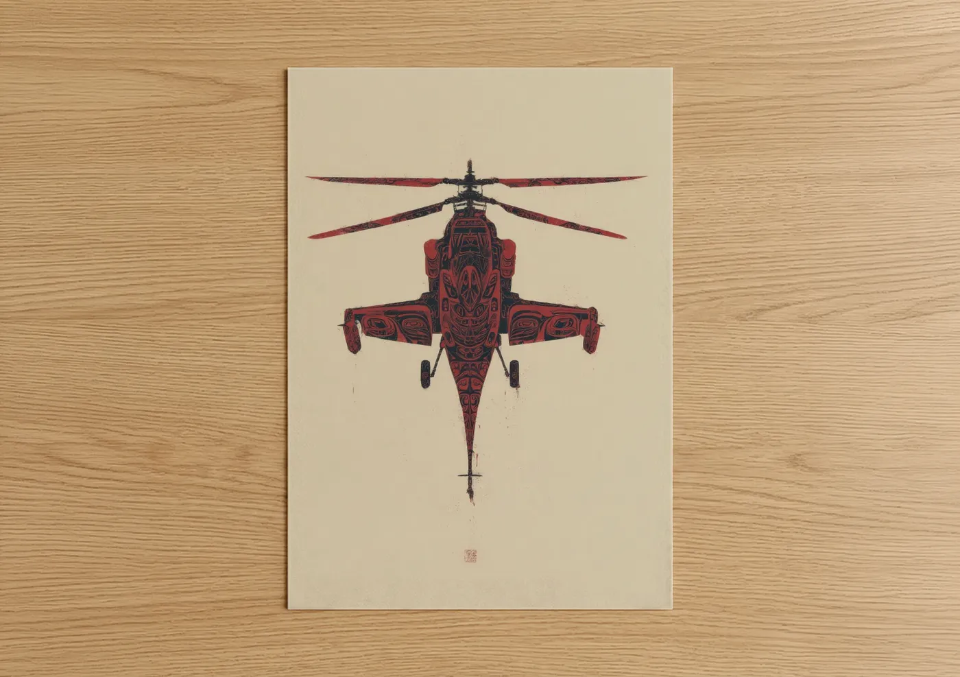 Crimson Helicopter Indigenous Art Design Wall Art