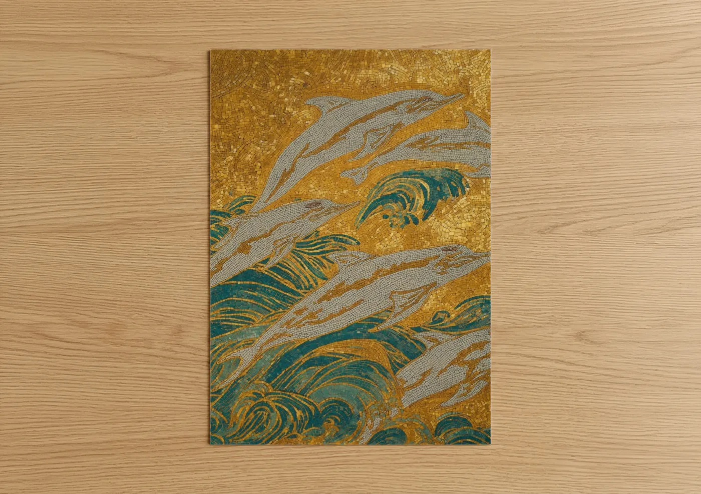 Golden Dolphins Mosaic Wall Art