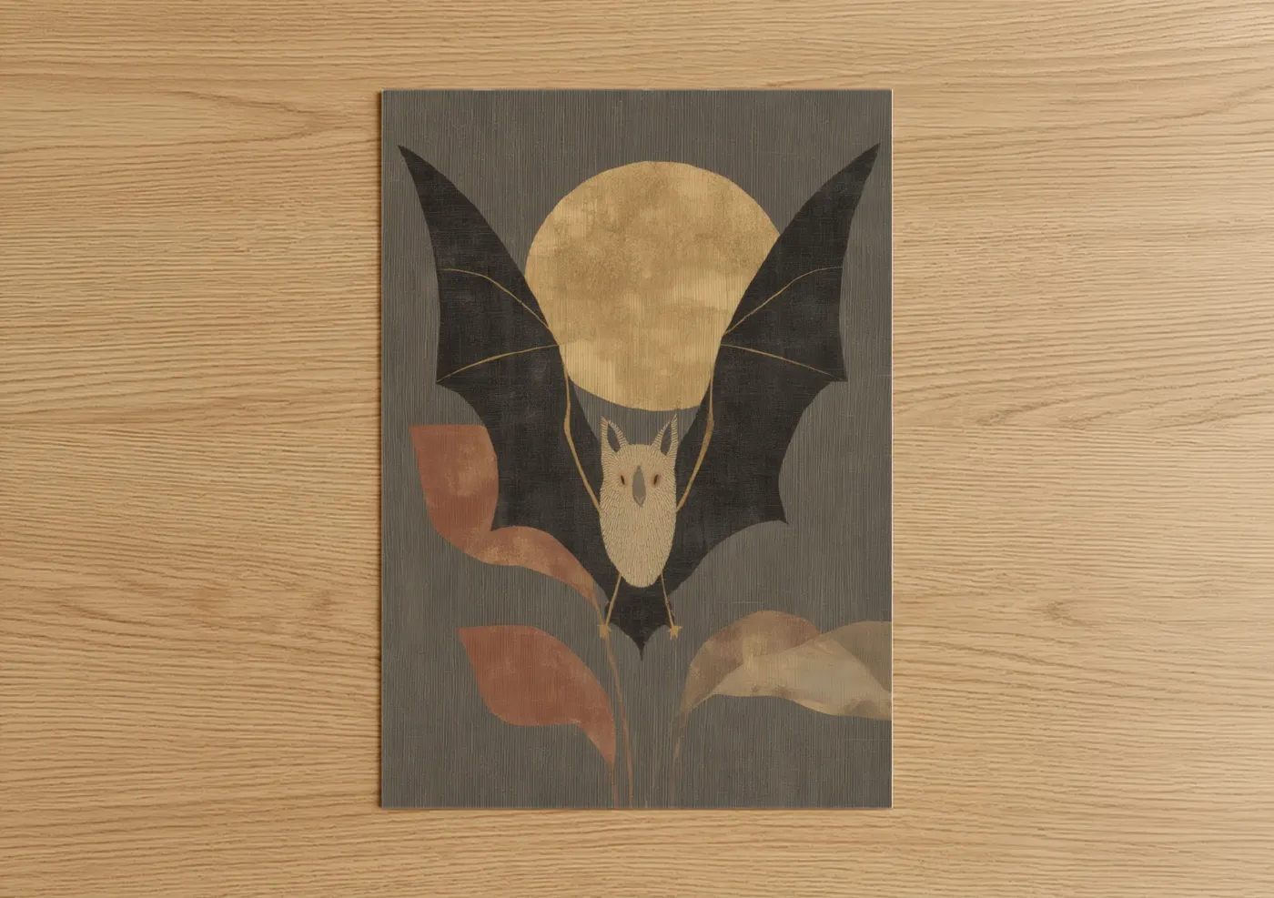 Moonlit Bat Art Print Illustration Wall Art