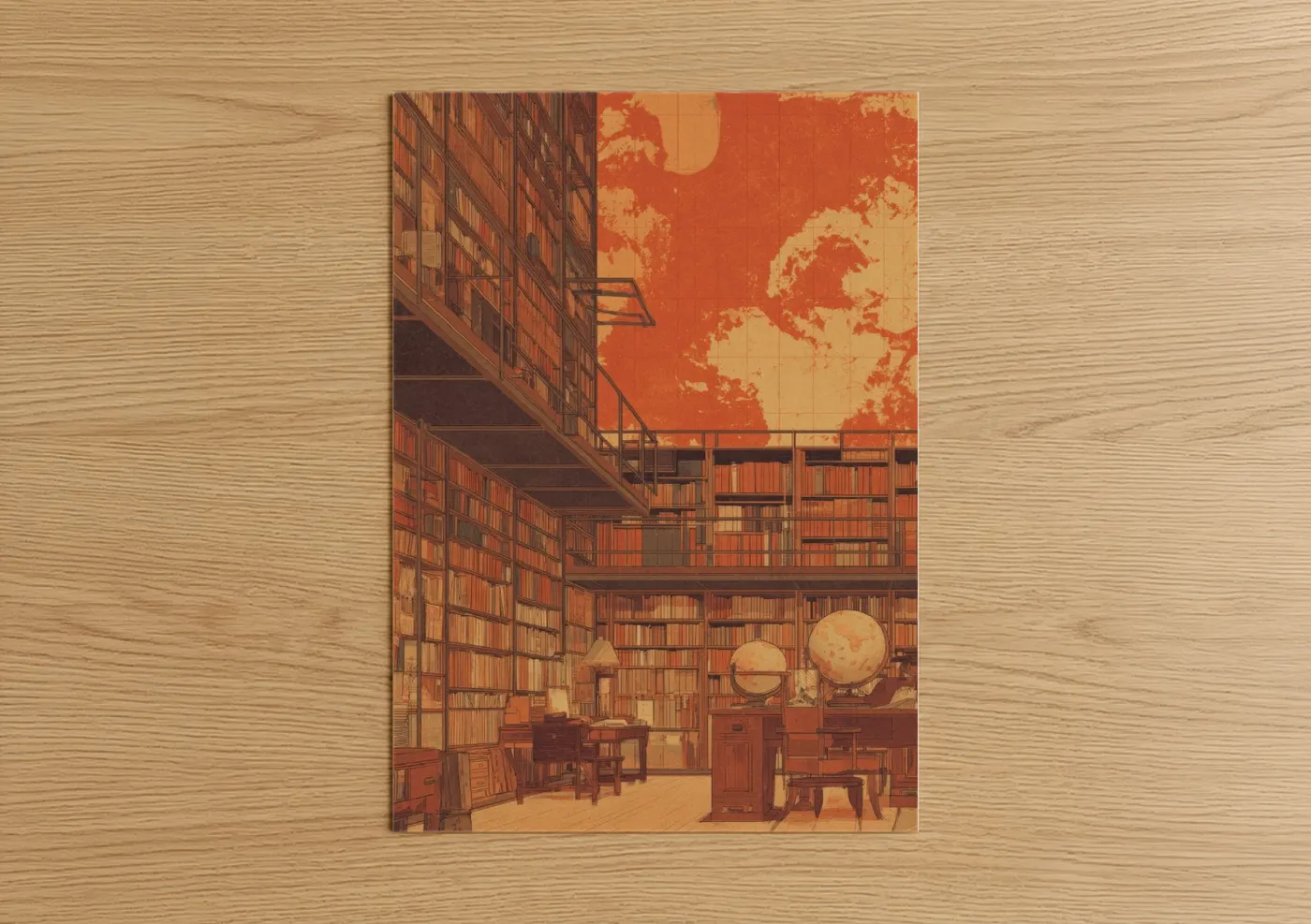 Celestial Library Interior Warm Vintage Wall Art