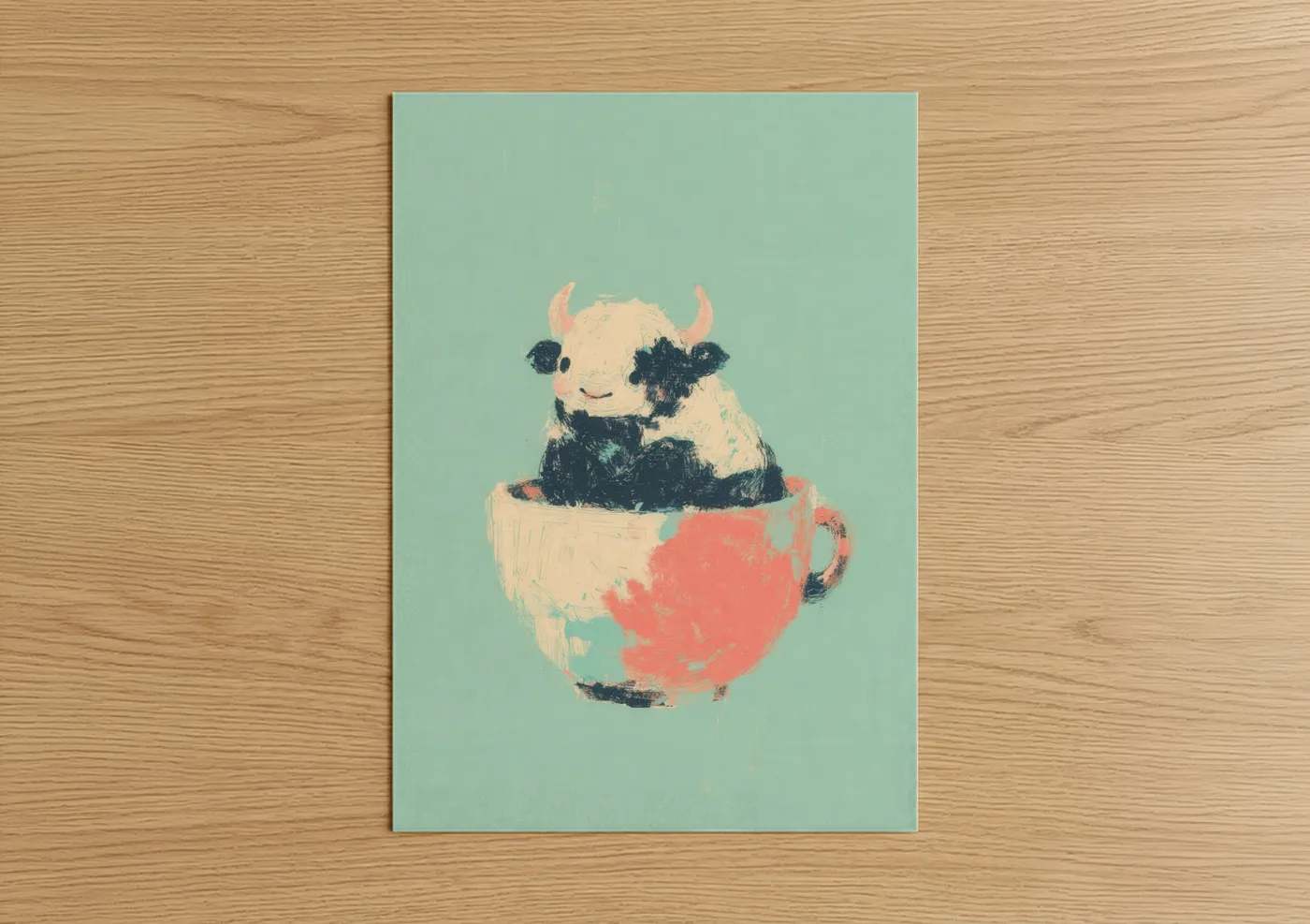 Whimsical Teacup Yak Illustration Wall Art