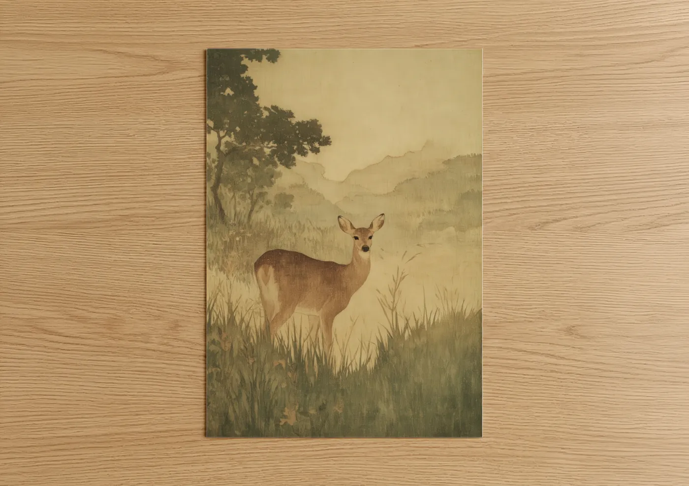 Deer in Blue Ridge Mountains Misty Landscape Wall Art