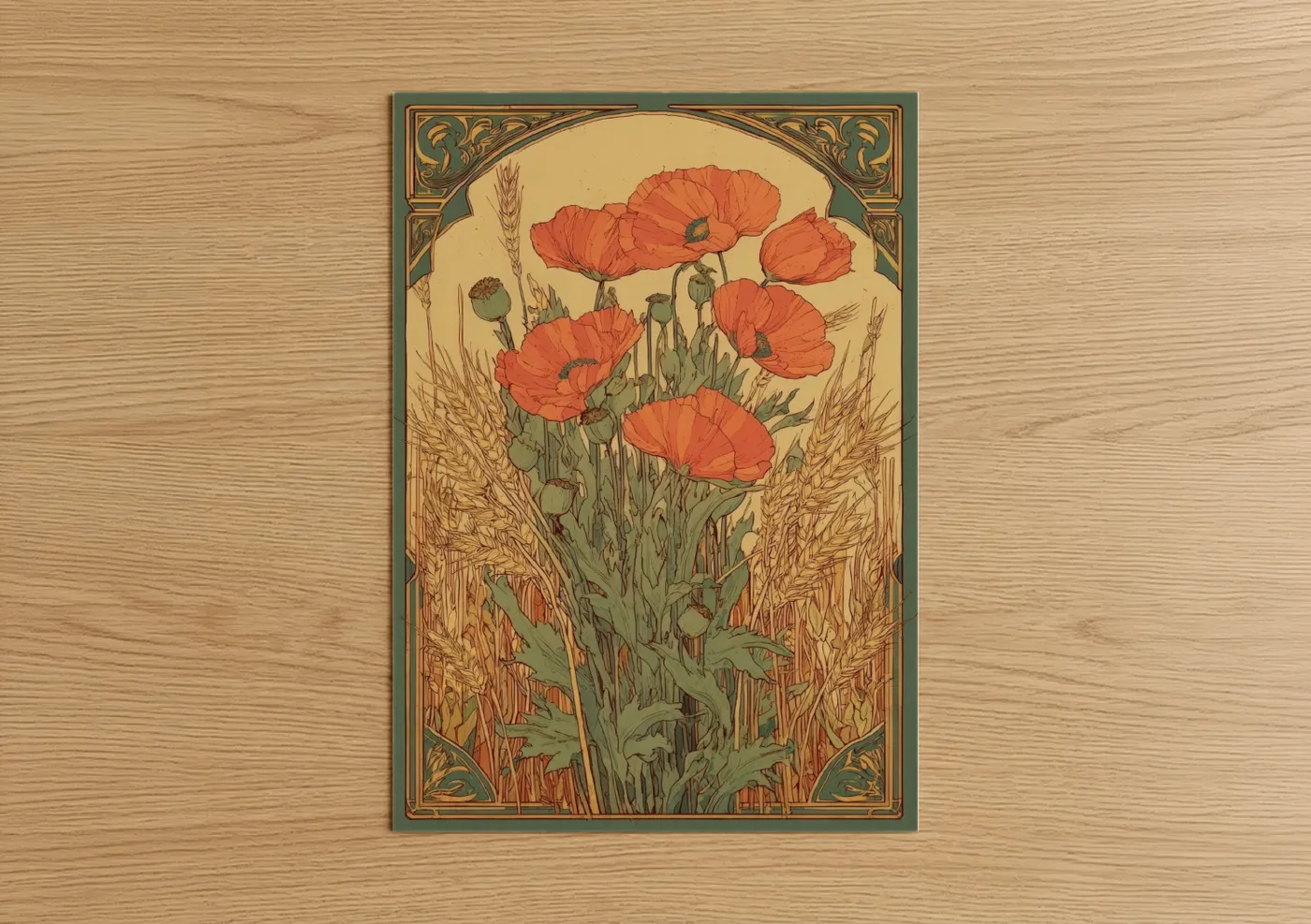 Red Poppy Grain Field Art Deco Wall Art