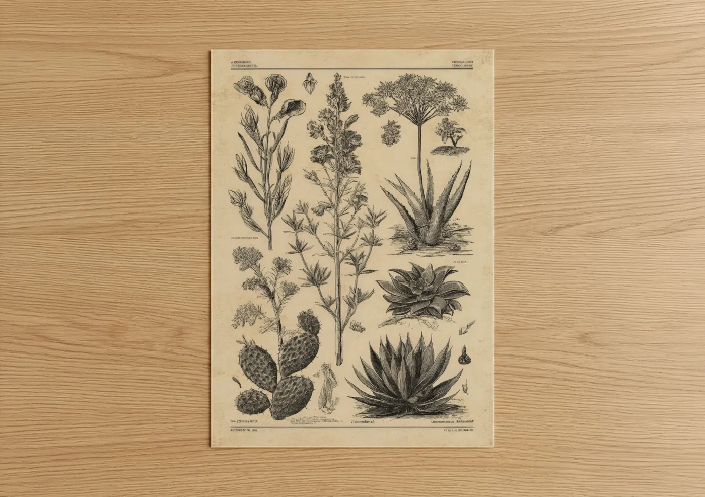 Vintage Botanical Cactus Illustration Wall Art