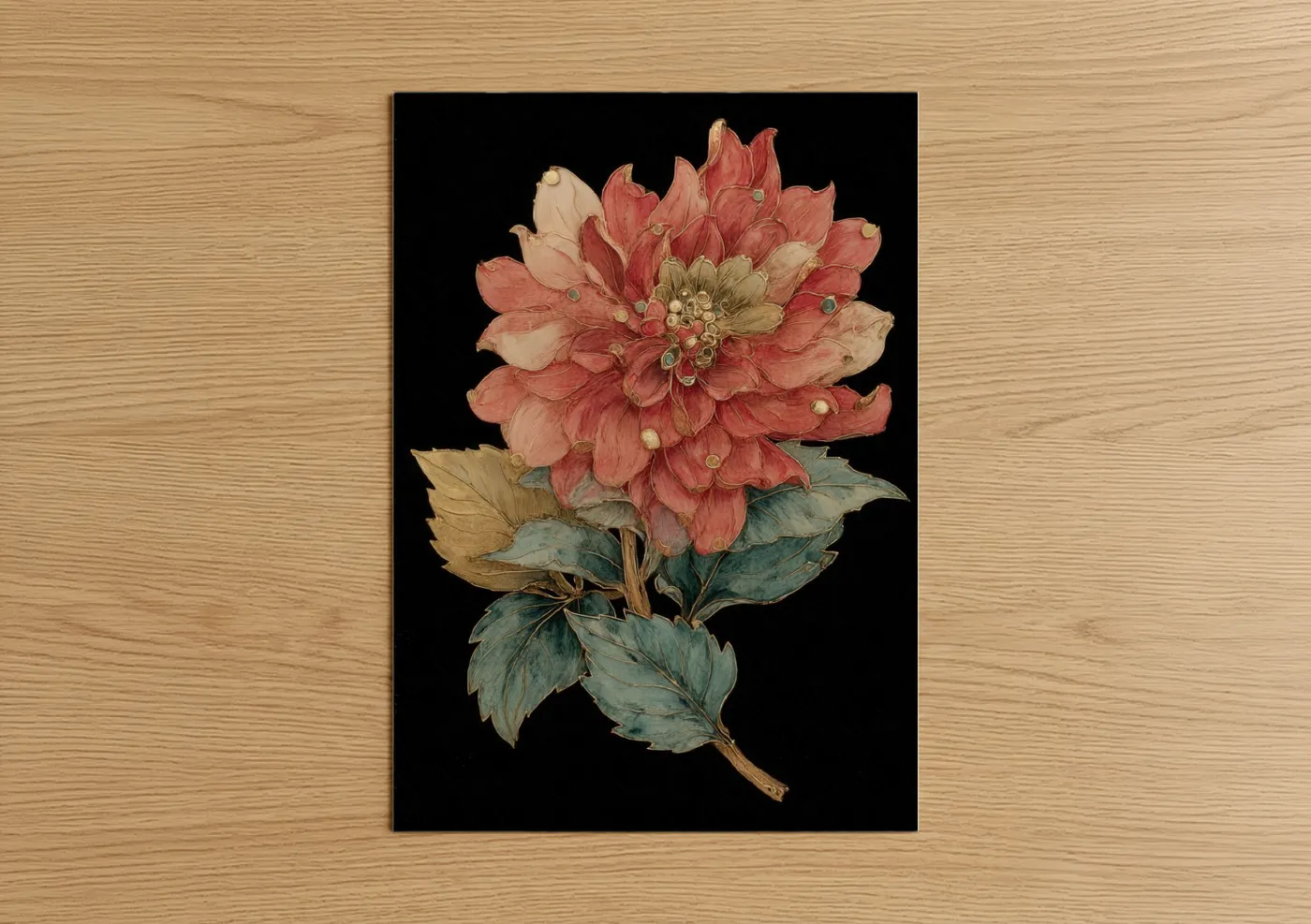 Coral Dahlia Botanical Watercolor Wall Art