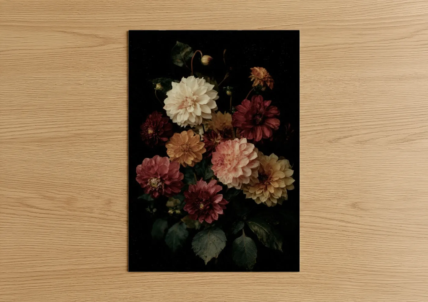 Dark Moody Dahlia Flower Bouquet Art Wall Art