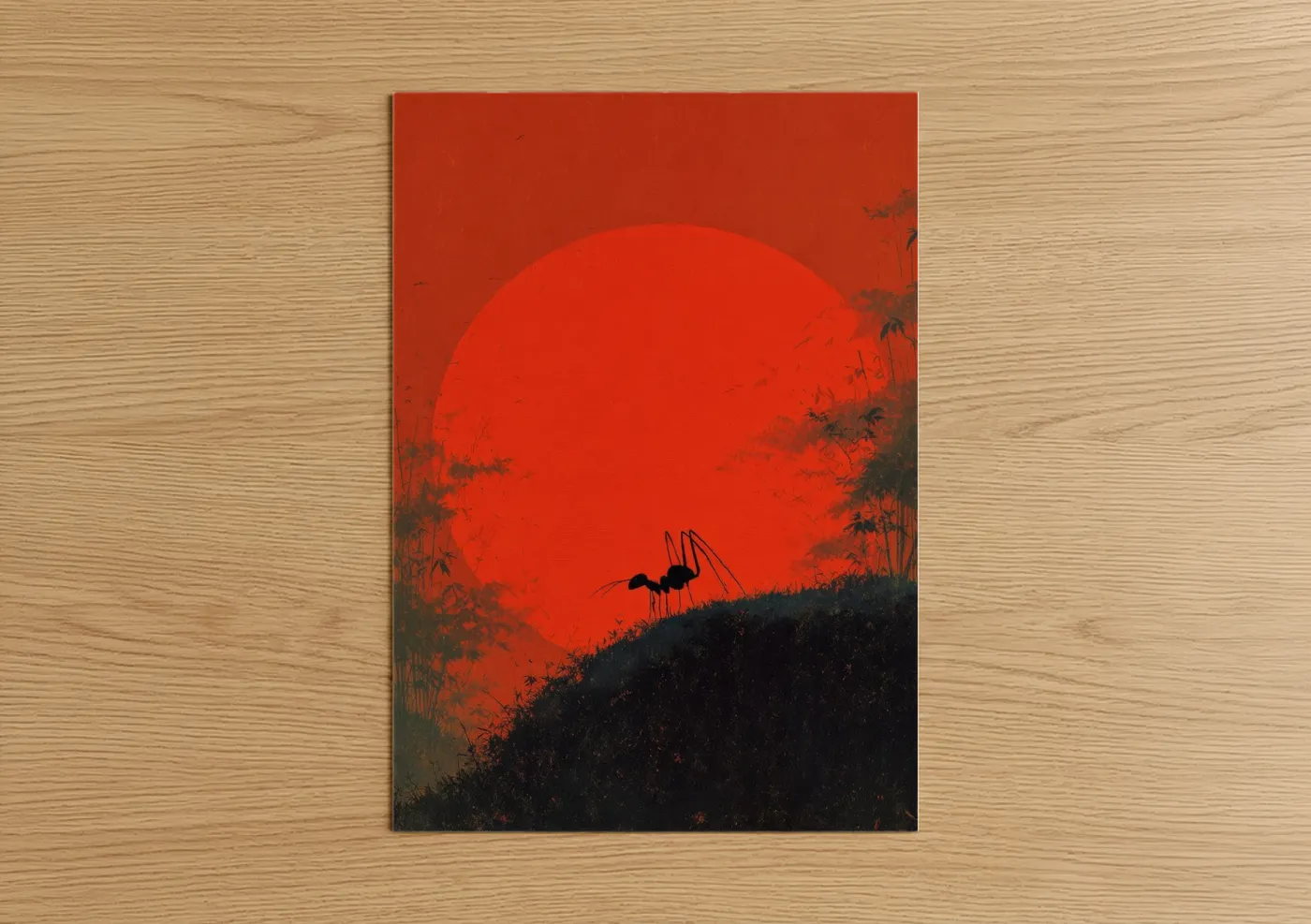 Silhouette Ant Red Sunset Landscape Wall Art