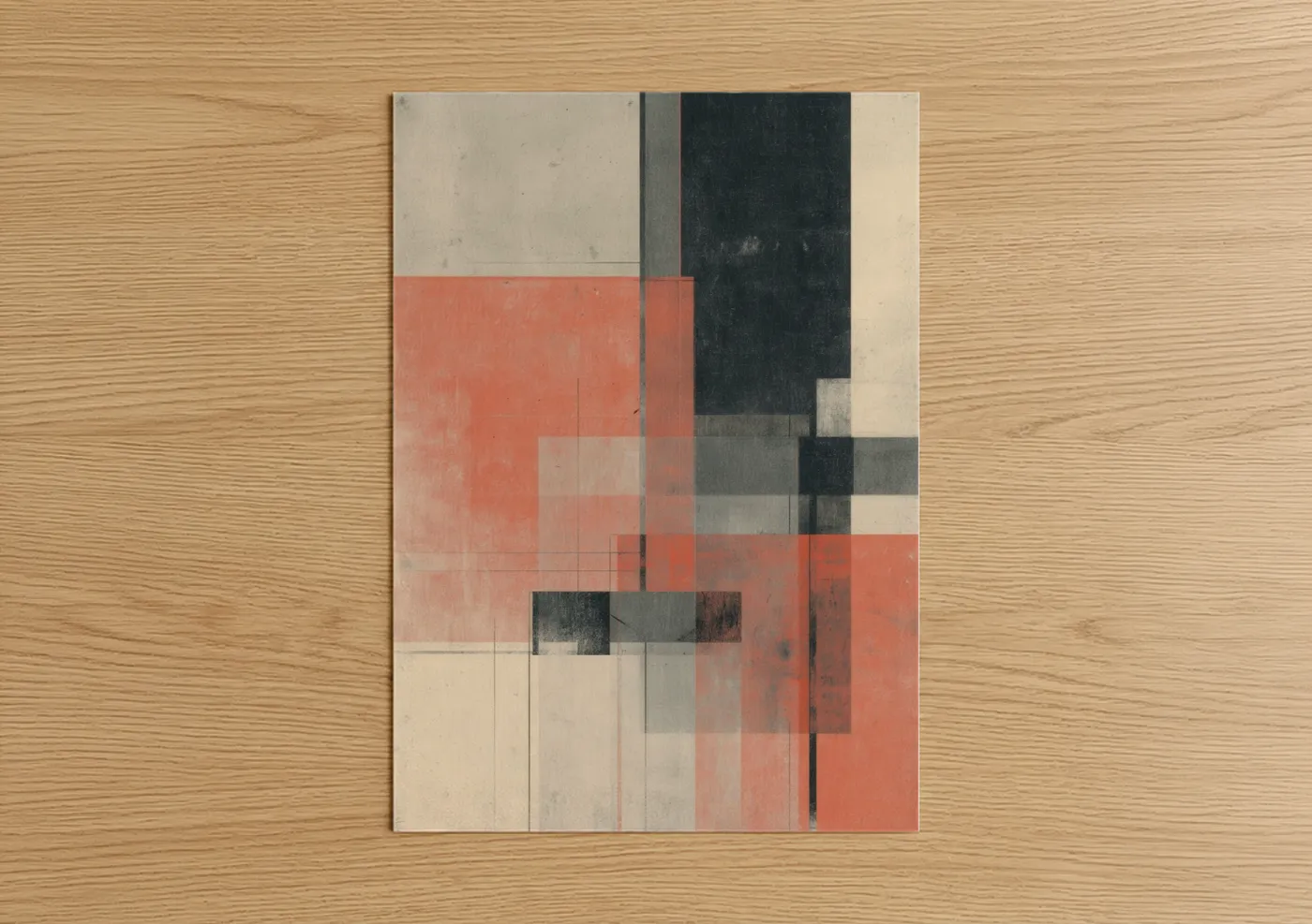 Crimson Geometric Abstract Composition Wall Art