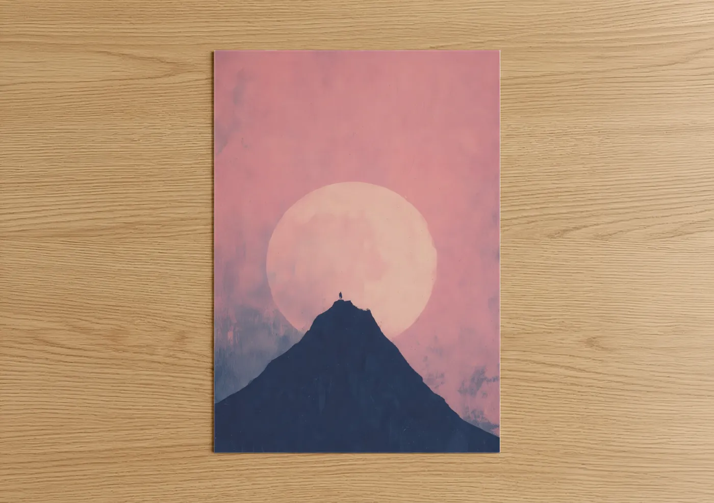 Pink Moon Mountain Silhouette Wall Art
