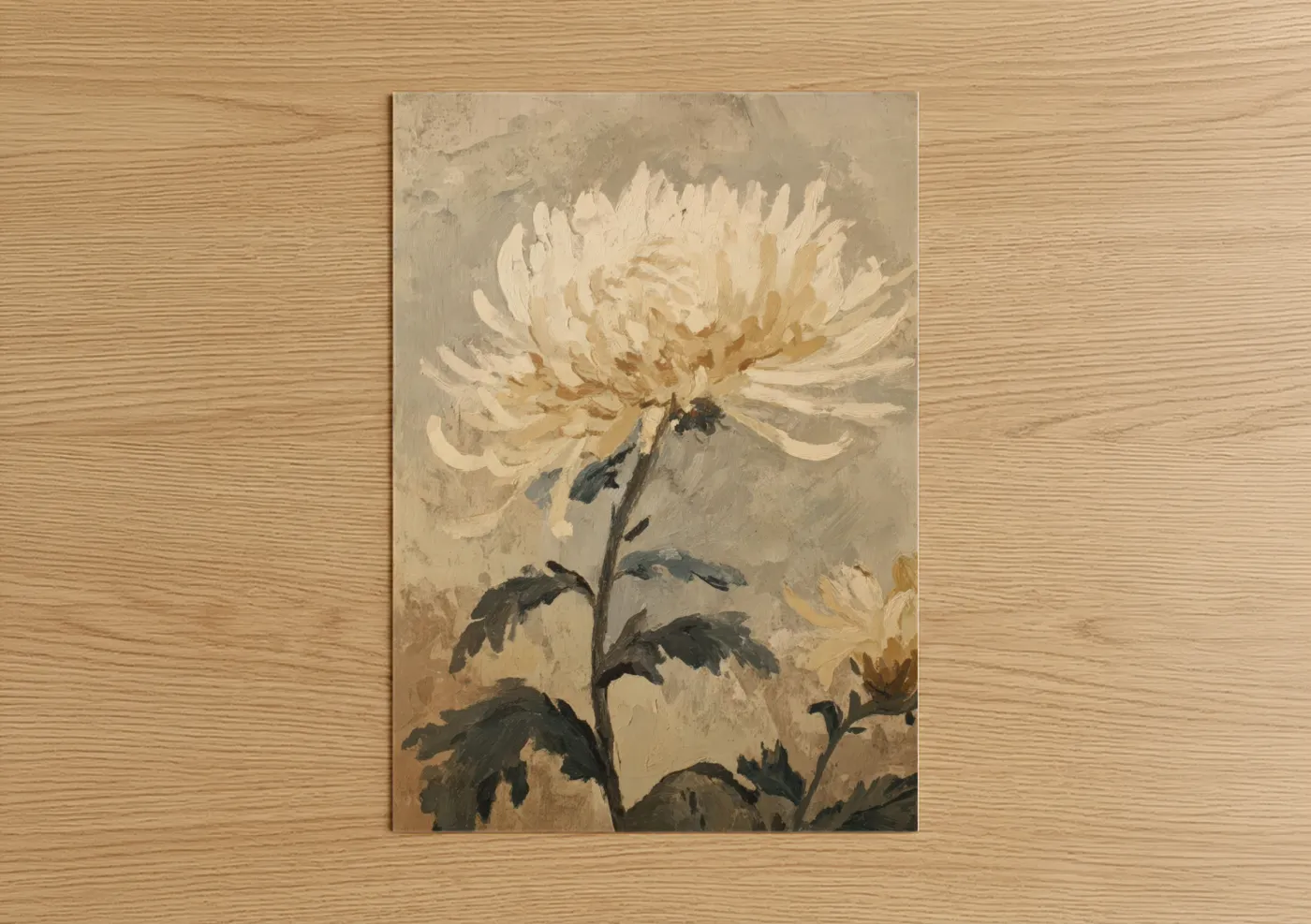 Cream Chrysanthemum Botanical Oil Painting Wall Art