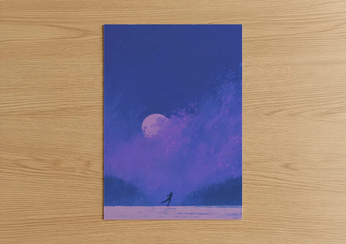 Moonlit Ice Skater Winter Night Wall Art