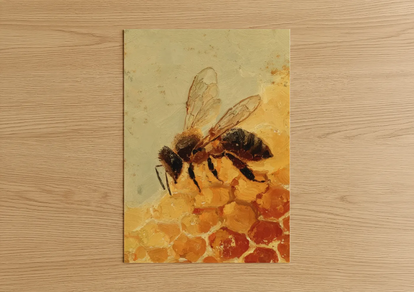 Golden Honeycomb Bee Oil Painting Wall Art