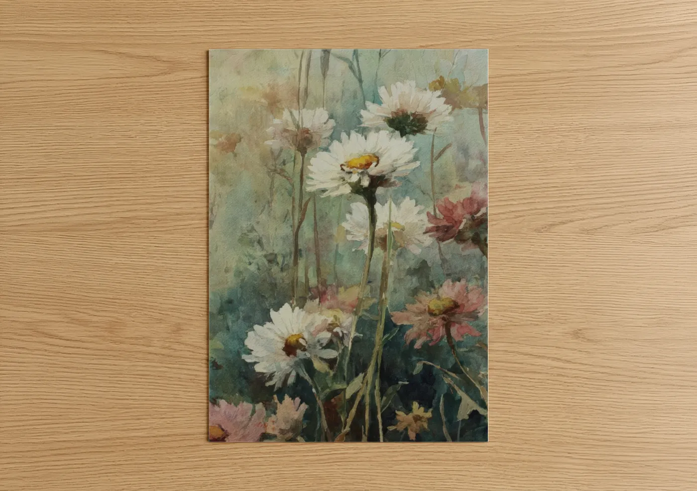 Watercolor Daisy Garden with Bees Wall Art