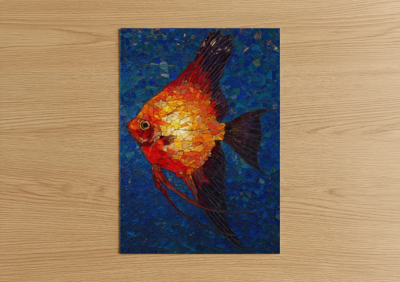 Crimson Angel Fish Mosaic Wall Art