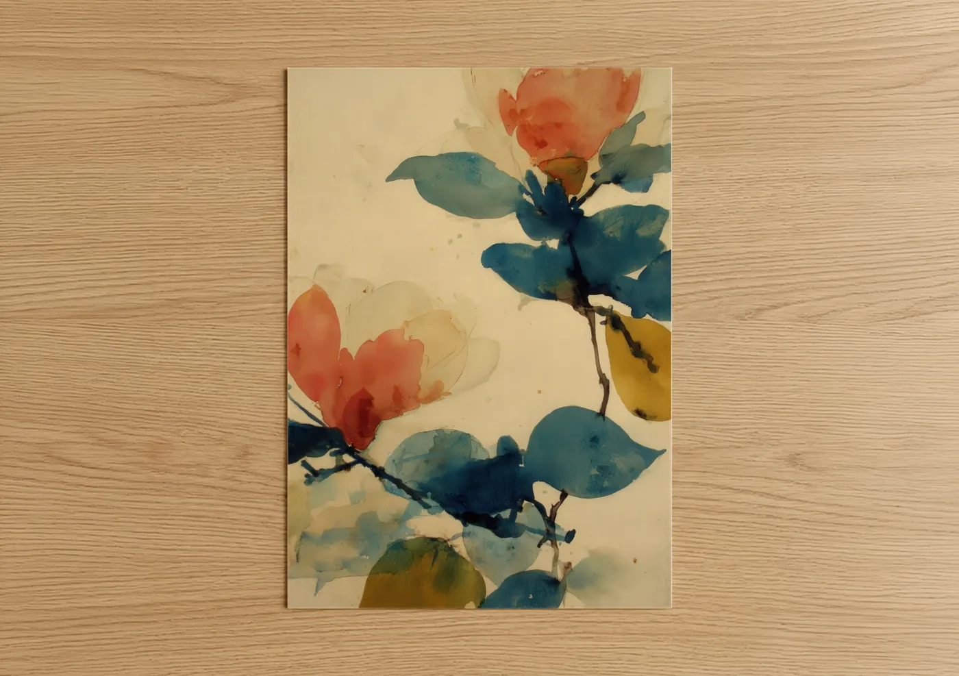 Coral Magnolia Watercolor Floral Wall Art