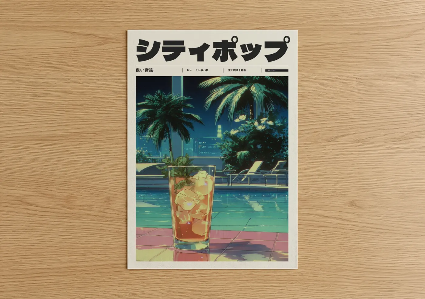 Neon Poolside Drink Anime Aesthetic Wall Art