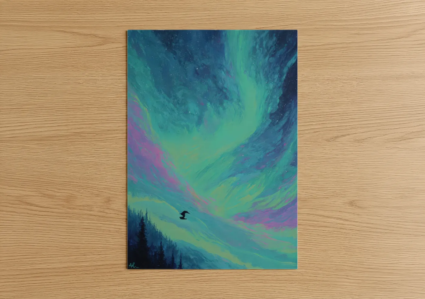 Aurora Snowboarder Northern Lights Wall Art