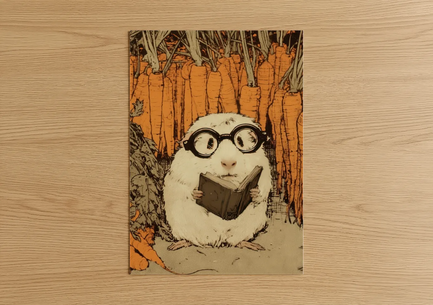 Whimsical Guinea Pig Reading Illustration Wall Art