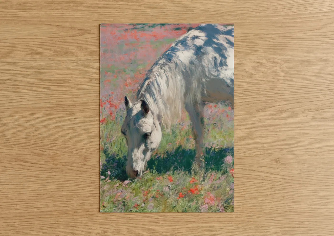 White Quarter Horse Grazing Wildflowers Wall Art