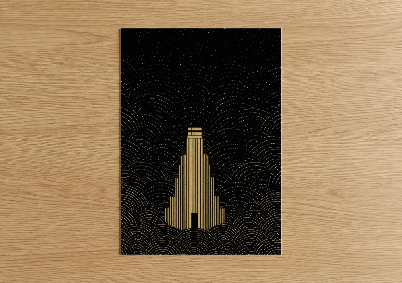 Golden Lighthouse Art Deco Night Sky Wall Art