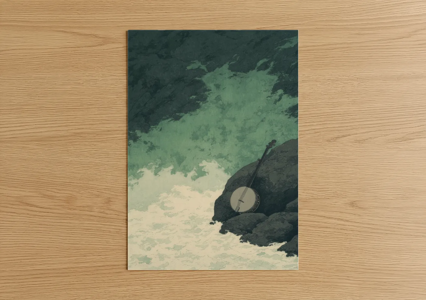 Coastal Banjo Ocean Rock Illustration Wall Art