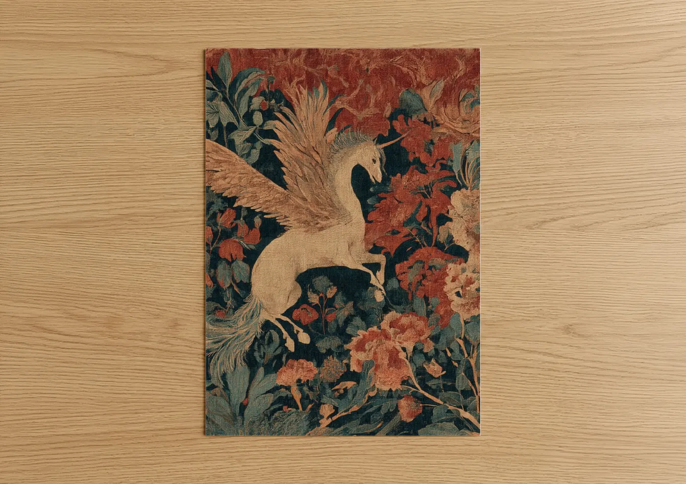 Mythical Pegasus Floral Tapestry Wall Art