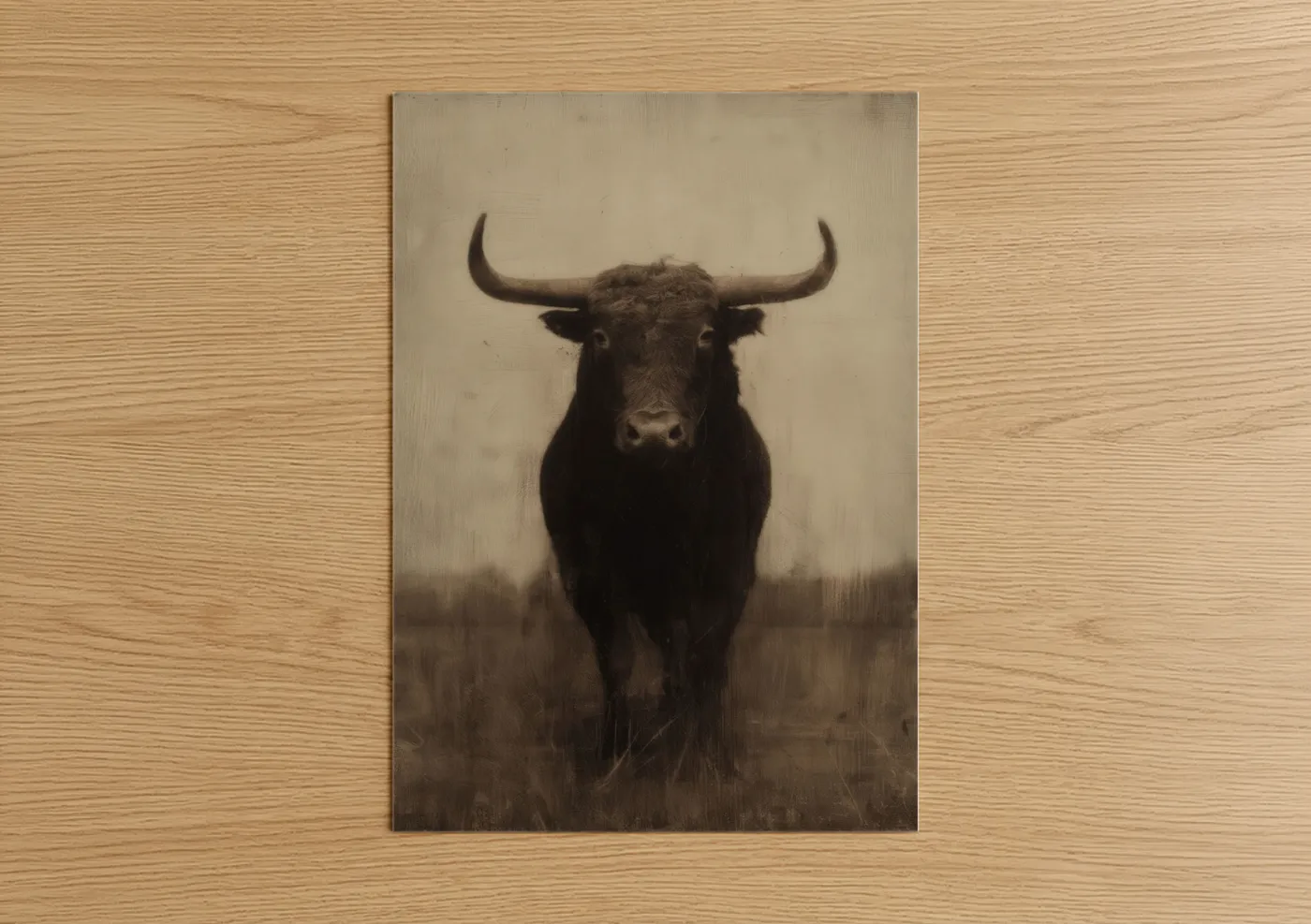 Longhorn Bull Portrait Vintage Wall Art