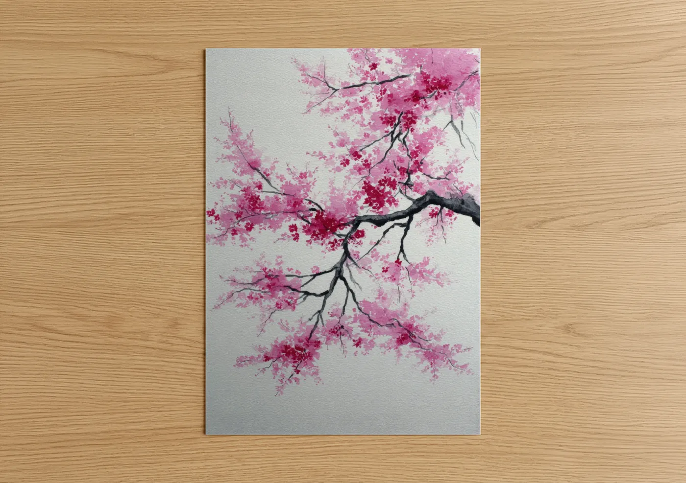 Pink Cherry Blossoms Watercolor Wall Art