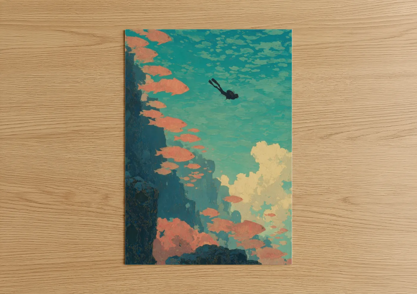 Coral Reef Diver Snorkeling Ocean Wall Art