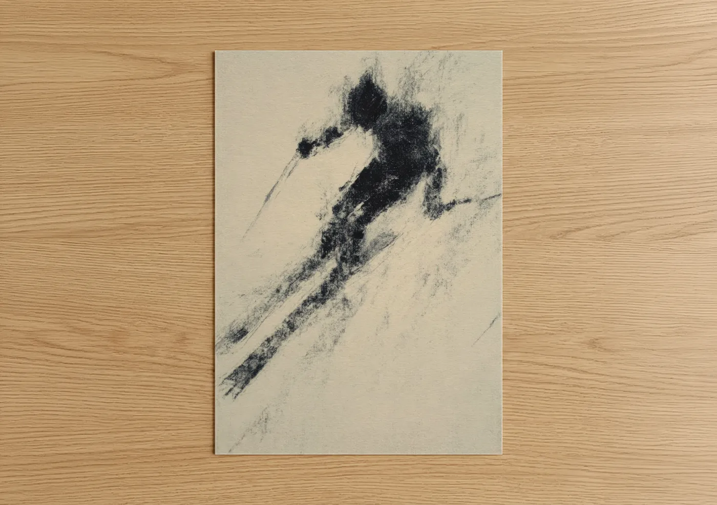 Skier Snowy Mountain Descent Art Wall Art
