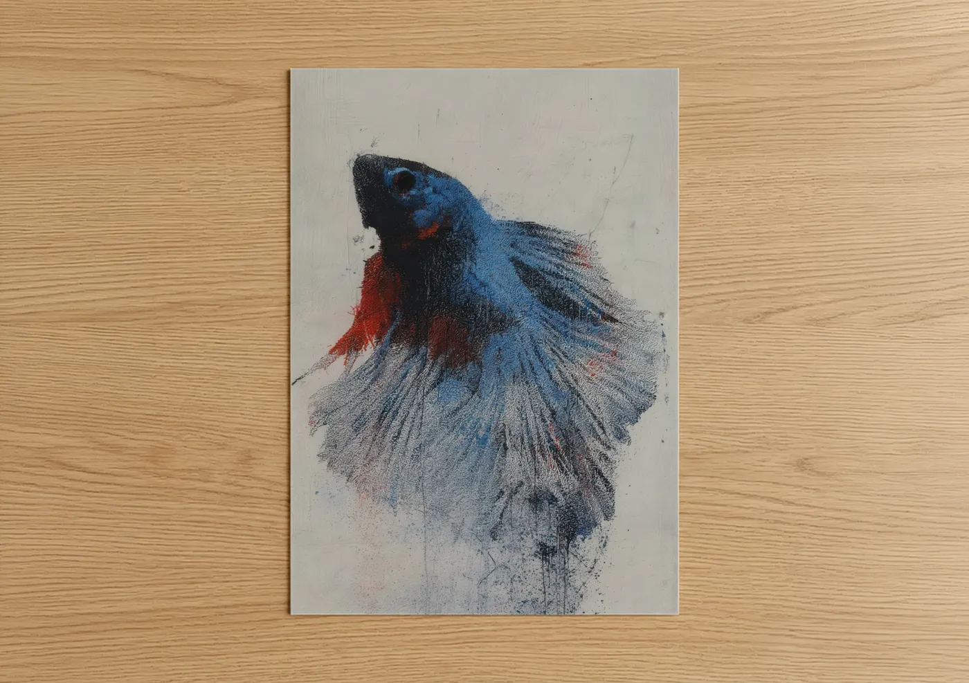 Azure Betta Fighter Fish Watercolor Wall Art