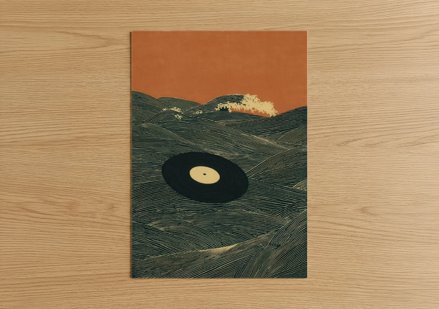 Vinyl Record Wave Landscape Illustration Wall Art