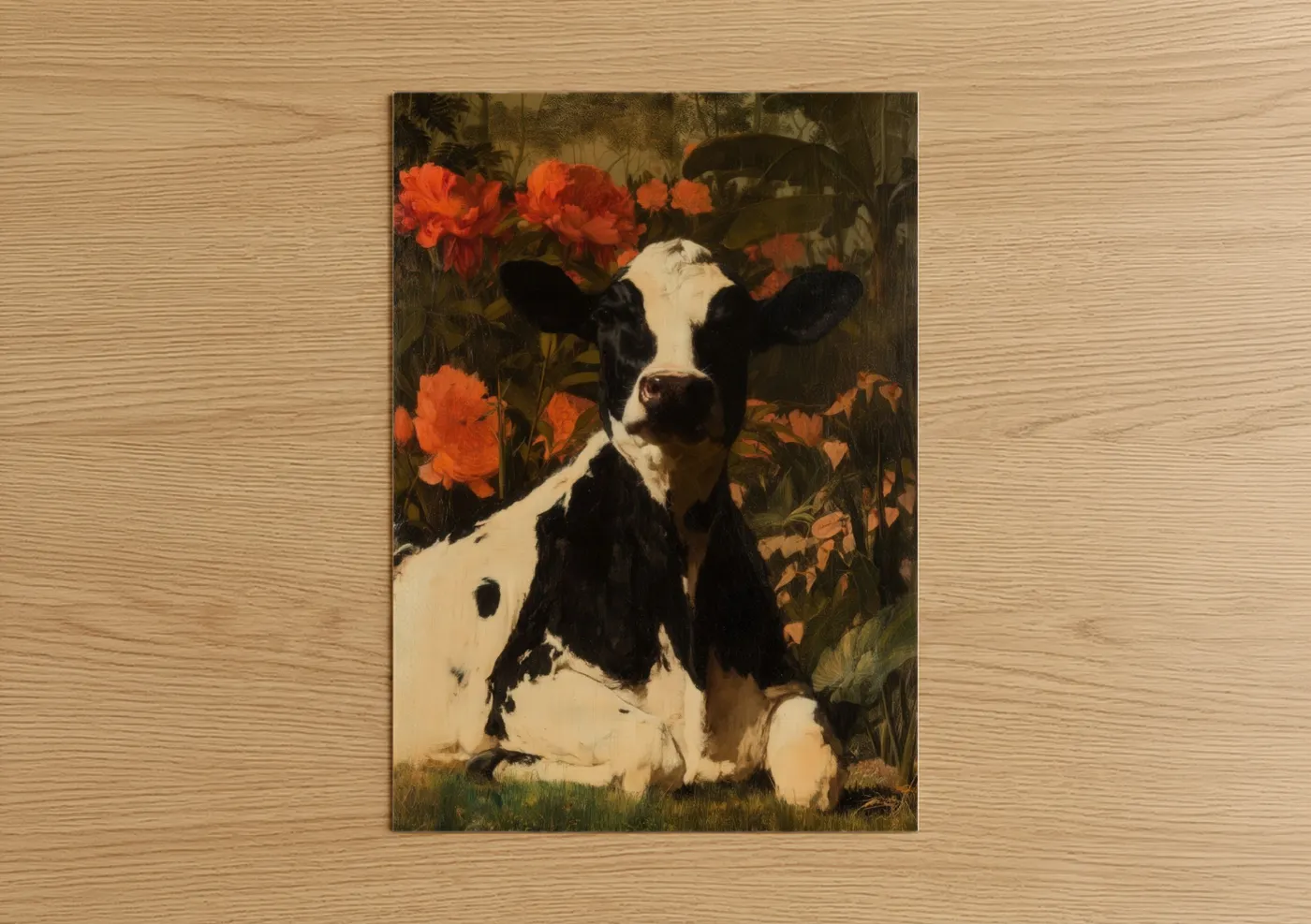 Black and White Jersey Cow Floral Wall Art