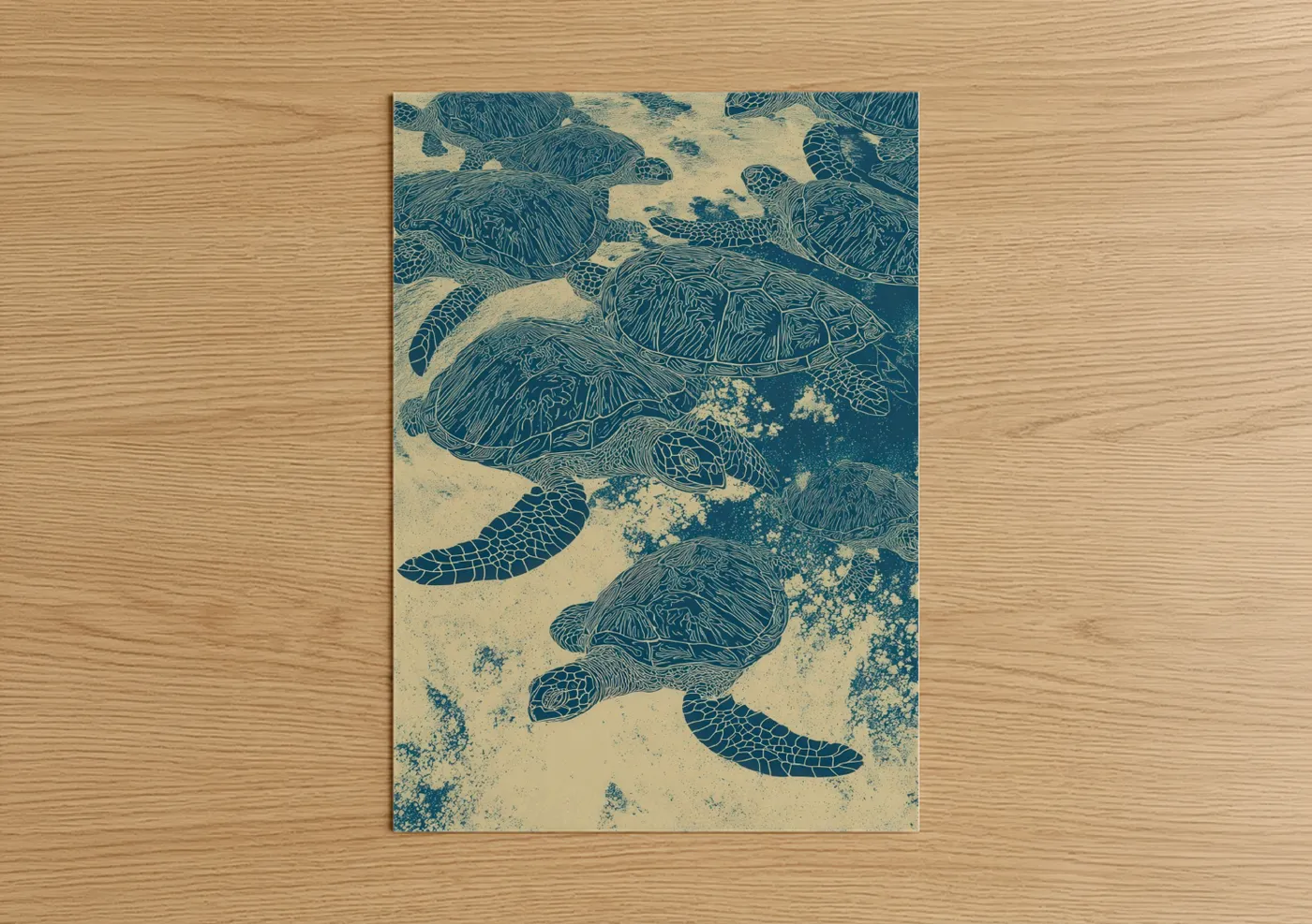 Sea Turtles Sandy Beach Illustration Wall Art