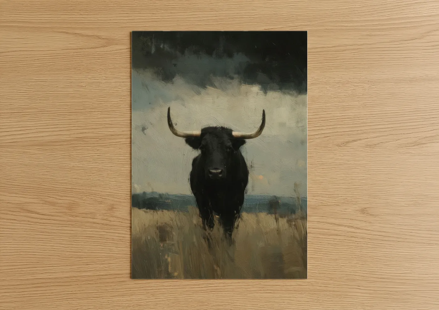 Stormy Hereford Cow Oil Painting Wall Art