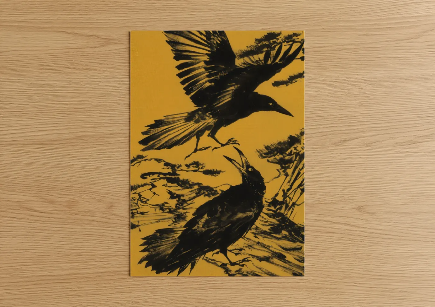 Golden Crows and Ravens Silhouette Wall Art