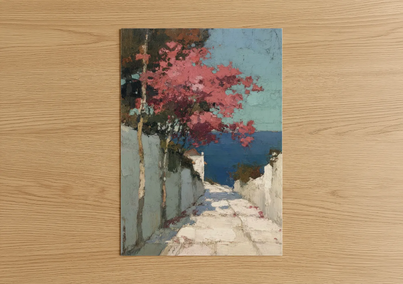 Mediterranean Coastal Pathway with Bougainvillea Wall Art