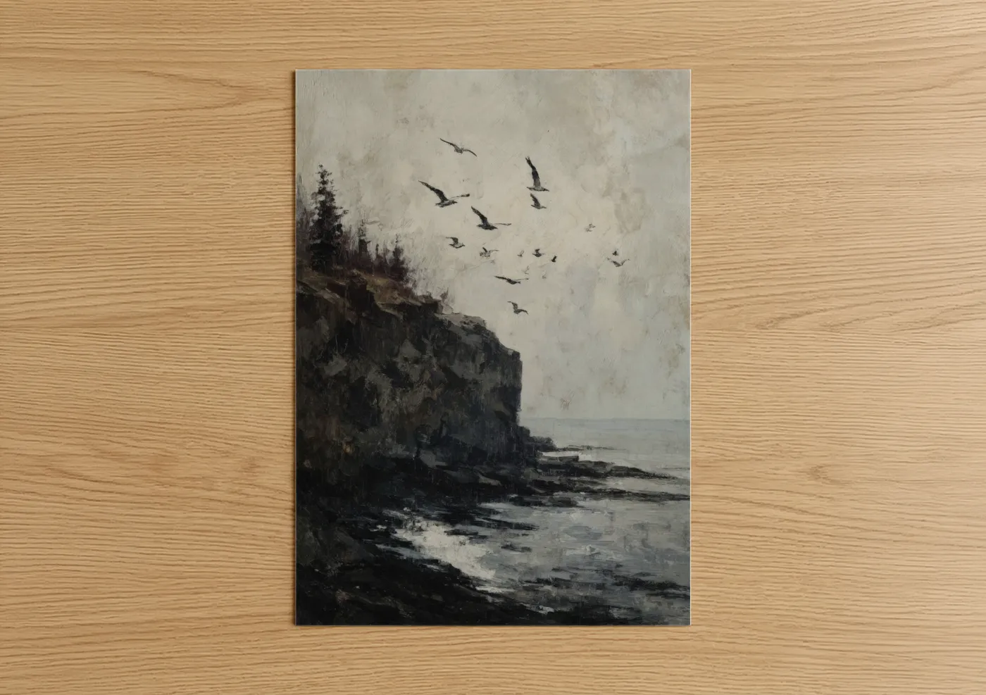 Coastal Cliff with Flying Birds Seascape Wall Art