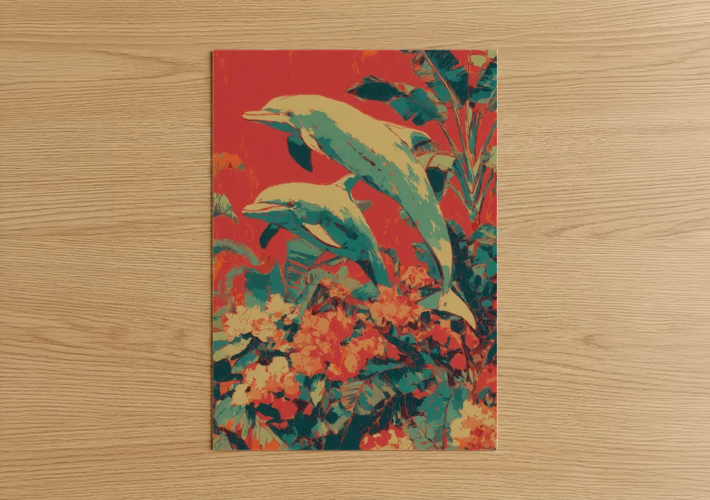 Tropical Dolphins Pop Art Illustration Wall Art