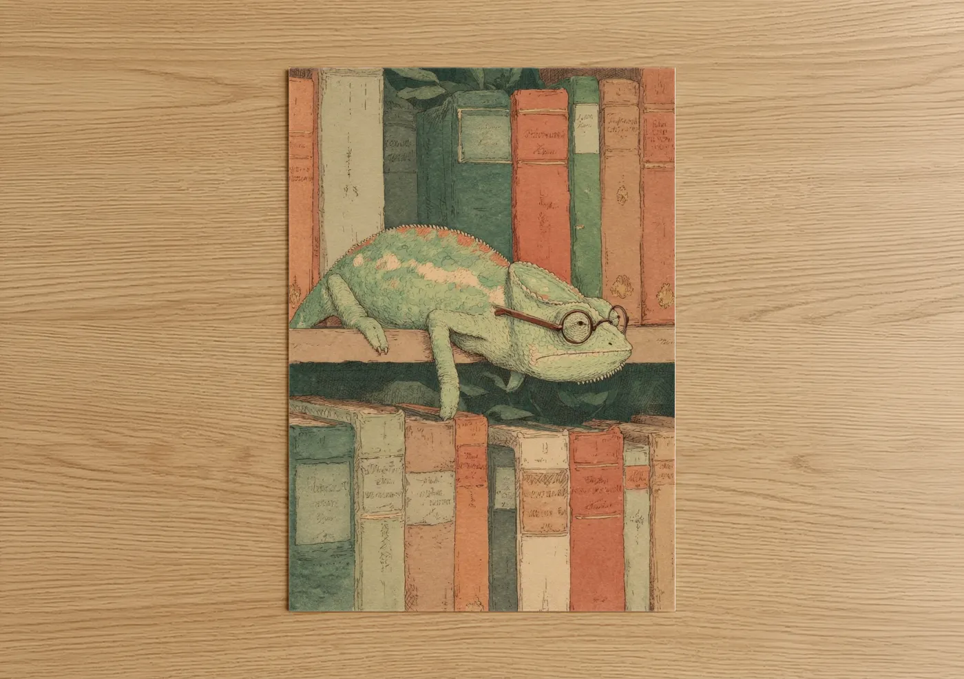 Curious Chameleon Vintage Illustration Wall Art