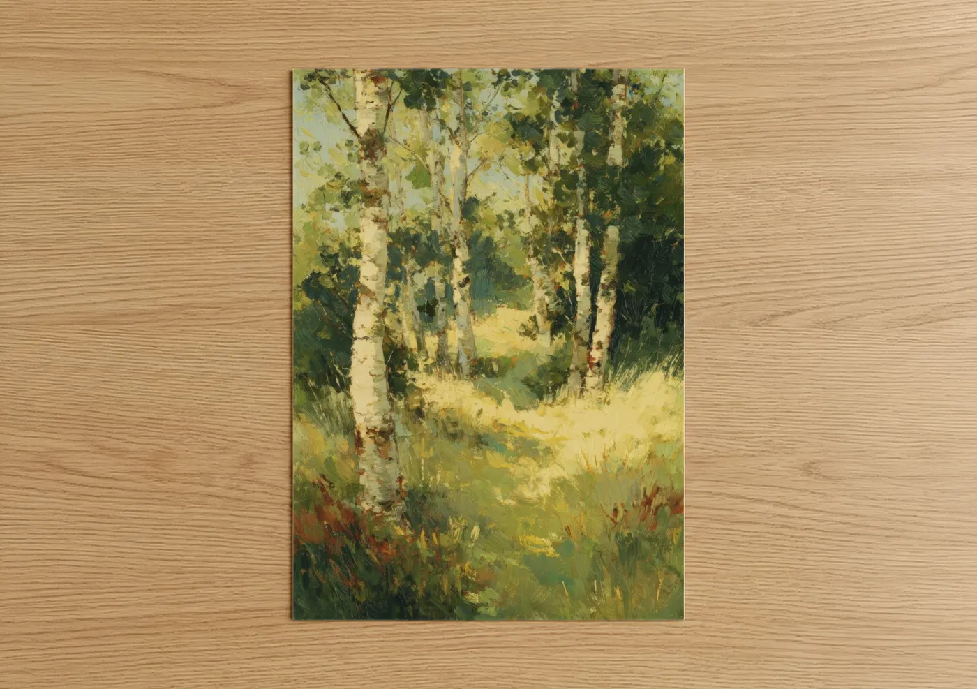 Golden Birch Forest Impressionist Landscape Wall Art