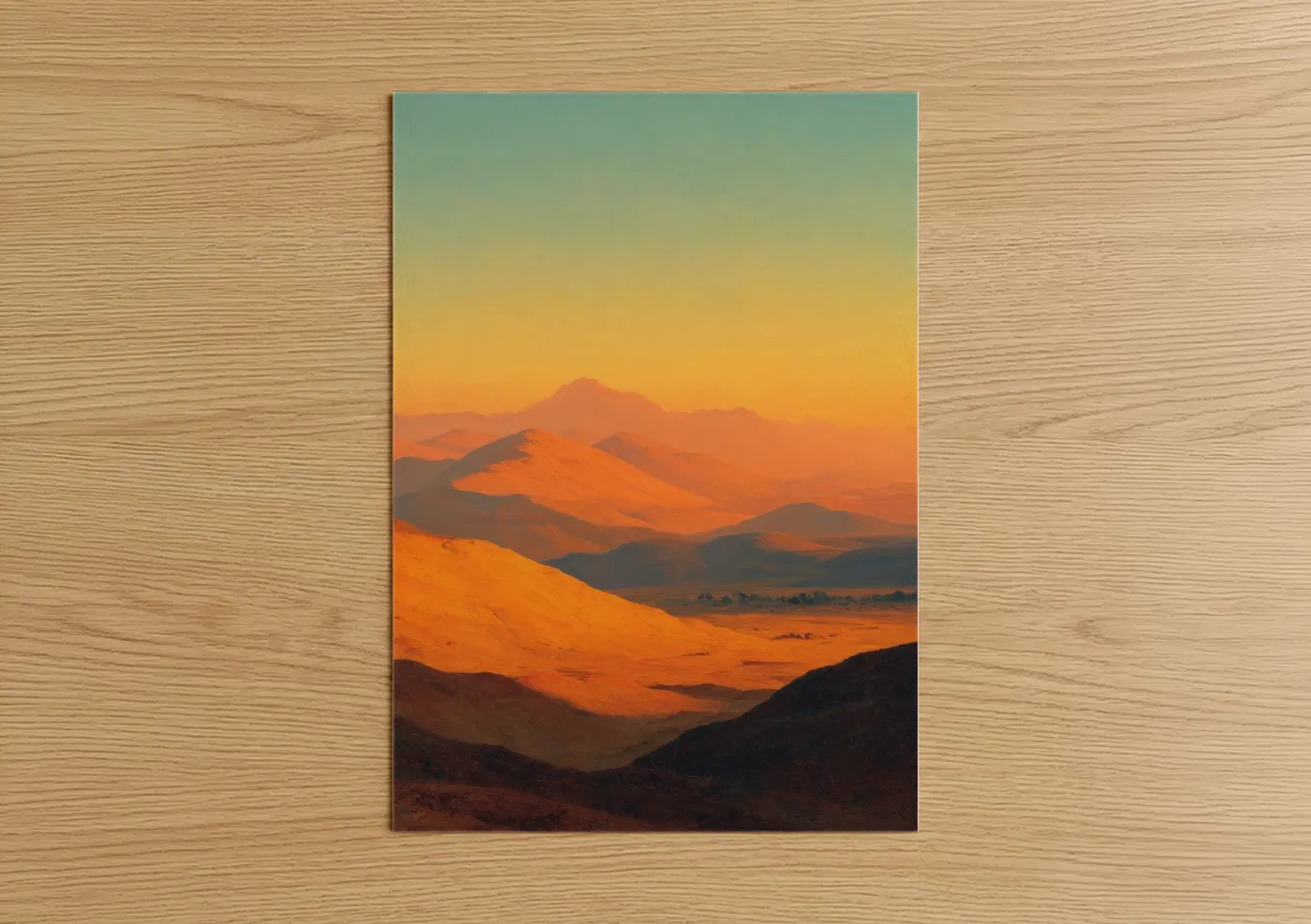 Golden Desert Sunrise Mountain Landscape Wall Art