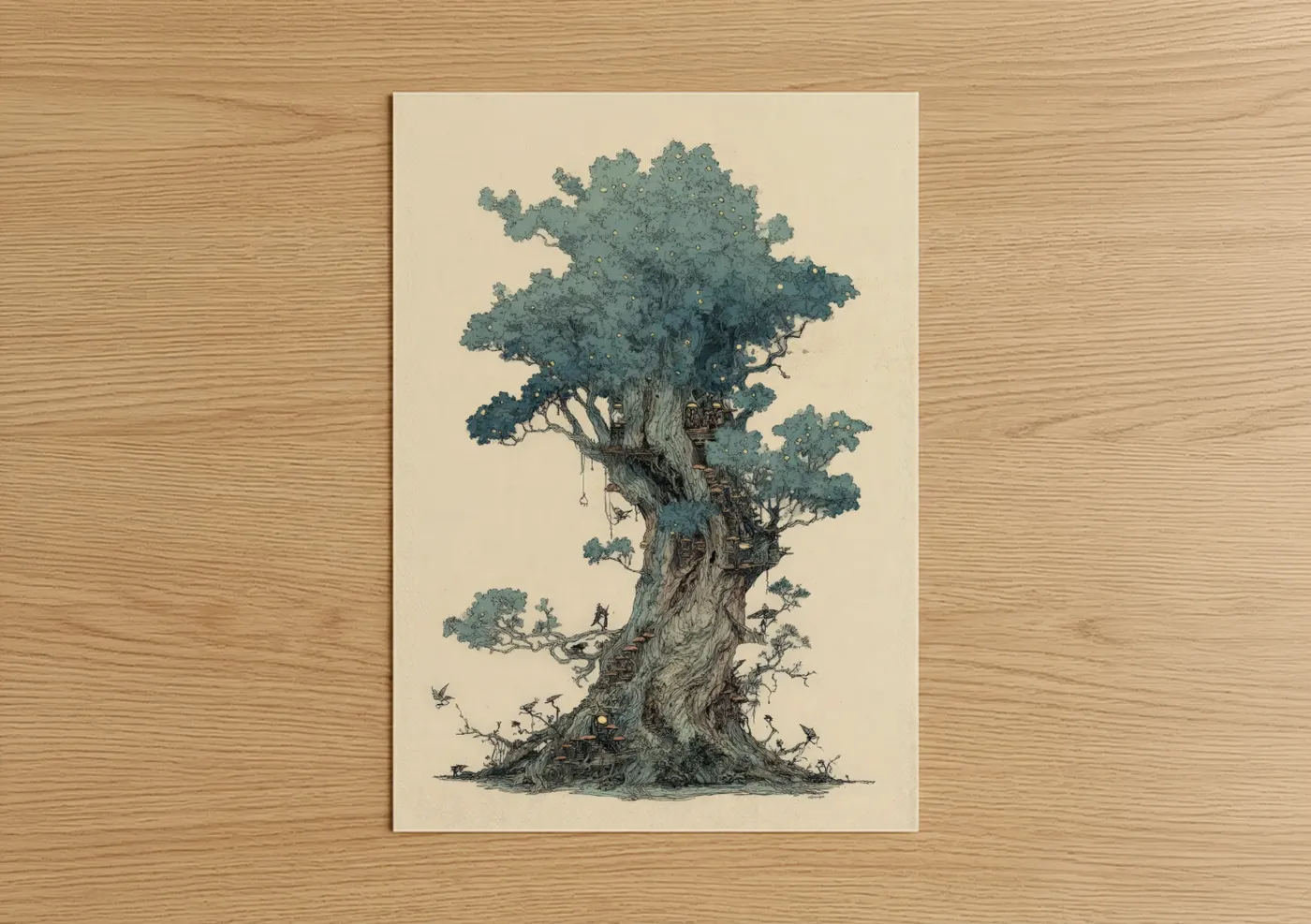 Ancient Cypress Tree Illustration Wall Art