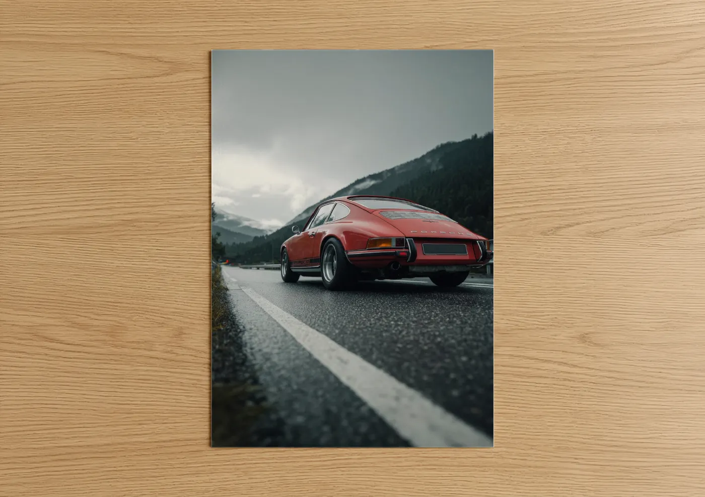 Red Sports Car Mountain Road Photography Wall Art