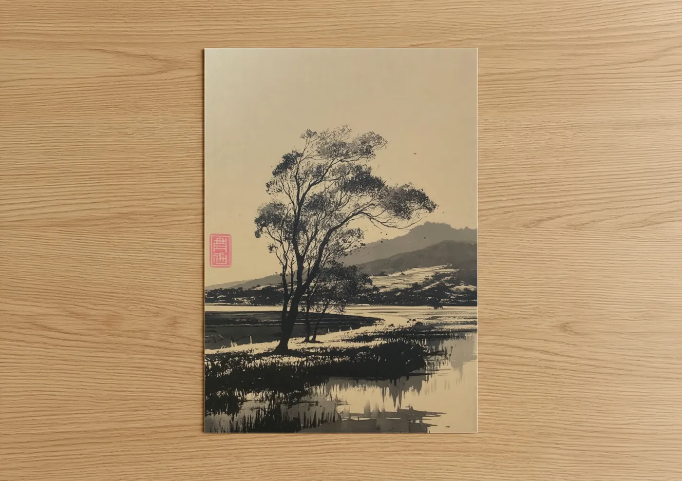 Serene Riverside Willow Tree Landscape Wall Art