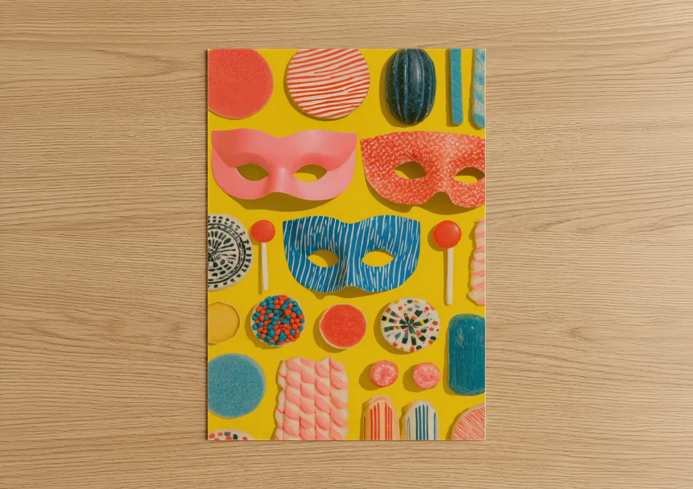 Colorful Halloween Party Masks Flat Lay Wall Art